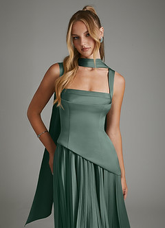 Azazie Stephanie Bridesmaid Dresses Sea Moss A-Line Corset Stretch Satin Dress image5