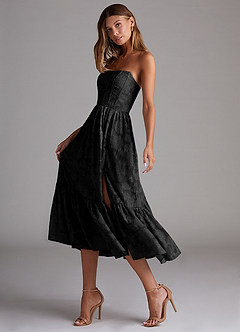 Azazie Delphina Bridesmaid Dresses Black A-Line Strapless Floral Burnout Dress image4