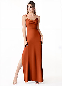 Azazie Alaija Bridesmaid Dresses Paprika Mermaid Side Slit Stretch Satin Dress image2