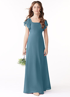 Azazie Bondi Junior Bermuda A-Line Bow Chiffon Dress image2