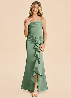 Azazie Rosalia Junior Robe Fourreau en Satin extensible Plissée Matcha image5