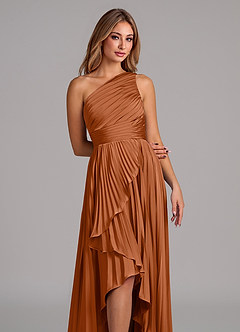 Azazie Lyrica Bridesmaid Dresses Copper A-Line One Shoulder Stretch Satin Dress image7