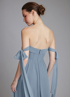 Azazie Ayanna Bridesmaid Dresses Dusty Blue A-Line Off the Shoulder Chiffon Dress image8