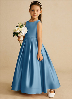 Azazie Cailee Flower Girl Dresses Steel Blue Ball-Gown Pleated Matte Satin Dress image2