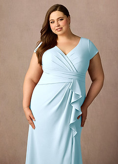 Azazie Tana vestidos de madre de la novia Vestido de Azul Cielo de Crepé elástico de Corte Sirena con Cuello en V plisado image10
