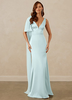 Christian Siriano Bridal for Azazie 1011 Bridesmaid Dresses Sea Glass Mermaid Bow Stretch Satin Dress image1