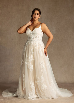 Azazie Lorenza Wedding Dresses Diamond White Champagne A-Line V-Neck Sequins Tulle Dress image10