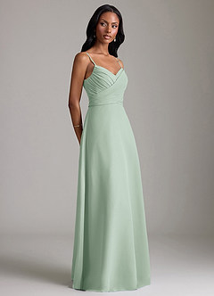 Azazie Kali Bridesmaid Dresses Agave A-Line Pleated Chiffon Dress image3