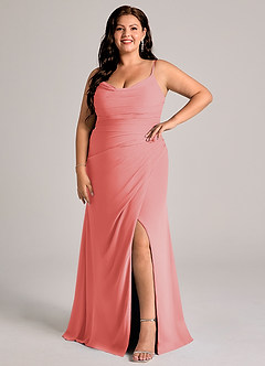 Azazie Deandra Bridesmaid Dresses Coral Mermaid Pleated Chiffon Dress image9