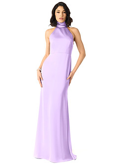 Azazie x Delaney Bridesmaid Dresses Lilac Sheath High Neck Stretch Satin Dress image1