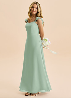 Azazie Mavie Junior Abito A-Line in Chiffon Increspato Agave image3