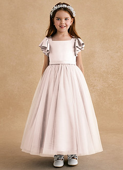 Azazie Suzy Blumenmädchenkleider A-Linie mit ärmel Tüll Kleid Blassrosa image2