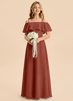 Azazie Maggie Junior Auburn A-Line Off the Shoulder Chiffon Dress image4