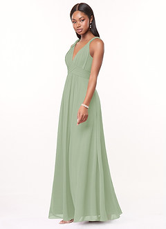 Azazie Maren Bridesmaid Dresses Dusty Sage A-Line Pleated Chiffon Dress image3