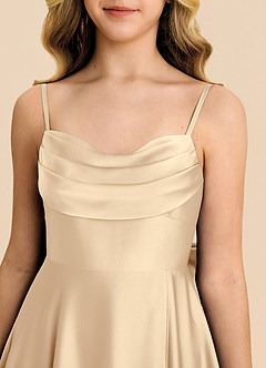 Azazie Bear Junior Robe Trapèze en Satin extensible Encolure en Forme de Cœur Champagne image7