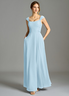 Azazie Oasis 신부 들러리 드레스 A라인 포켓이 있는 쉬폰 바닥 길이 드레스 image6