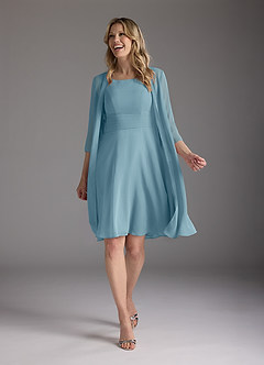 Azazie Shirley vestidos de madre de la novia Vestido de Azul Malhumorado de Gasa de Corte En A con Plisado Scoop image2