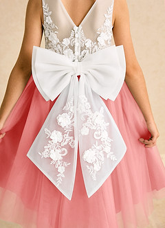 Azazie Lina Flower Girl Dresses Ivory Coral Ball-Gown Lace Dress image7