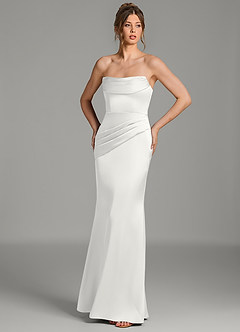 Azazie Alanis Brautjungfernkleider Wandelbar Meerjungfrau-Linie Korsett Stretch-Satin Kleid Weiß image5