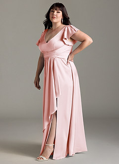 Azazie Omari Bridesmaid Dresses Blushing Pink A-Line Stretch Satin Dress image11