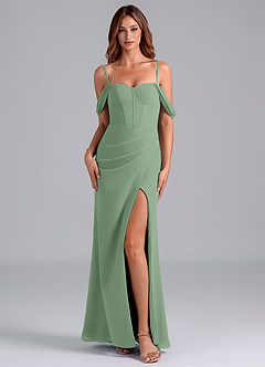 Azazie Asha Vestidos de damas de honor Vestido de Matcha de Gasa de Corte Recto Convertible con Vestidos sin tirantes image7