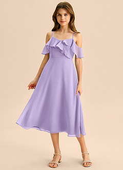 Azazie Kamilla Junior Abito A-Line in Chiffon a Spalla Scoperta Lilla image1