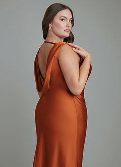 Azazie Kieryn Bridesmaid Dresses Cinnamon Mermaid Pleated Stretch Satin Dress image13