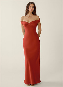 Gwendonme Rust Satin Crystal Linen Prom Dress image4