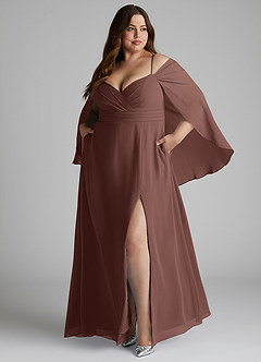 Azazie Cienna Jurken voor bruidsmeisjes Jurk van Chiffon met A-Lijn Off the Shoulder Espresso image9