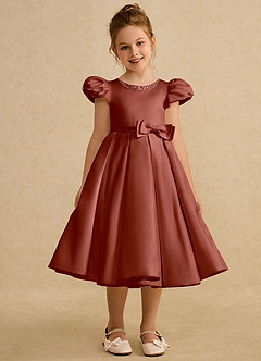 Azazie Pearl Abiti da Ragazza di Fiori Abito Principessa in Raso Opaco Plissettato Auburn image5