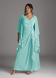 Azazie Manuella vestidos de madre de la novia Vestido de Aqua de Gasa de Corte En A con Cuello en V plisado image10
