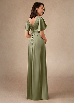 Azazie Emmeline Mother of the Bride Dresses Pistachio A-Line Pleated Stretch Satin Dress image2