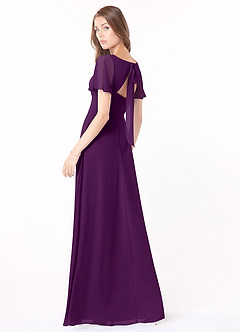 Azazie Kimber Bridesmaid Dresses Grape A-Line Flounce Sleeve Chiffon Dress image4