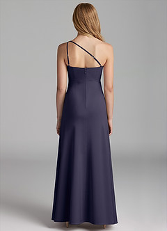 Azazie Mika Junior Robe Trapèze en Satin extensible Plissée Bleu Orageux image2