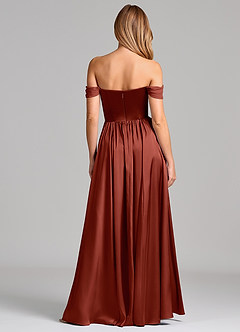 Azazie Raisa Robes de demoiselle d'honneur Robe Trapèze en Satin extensible Épaule décolletée Terracotta image5