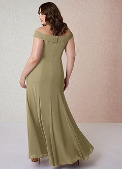 Azazie Lecia Abiti da Damigella Abito Convertibile Impero in Chiffon A pieghe con spalle scoperte Verde Muschio image9