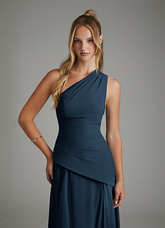 Azazie Holly Bridesmaid Dresses Dark Navy A-Line Corset Chiffon Dress image6