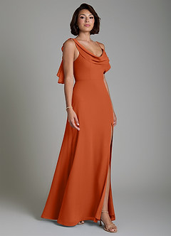 Azazie Jayden Bridesmaid Dresses Burnt Orange A-Line Side Slit Chiffon Dress image5