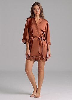 front Matching Color Satin Lace Robe