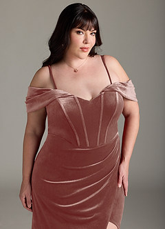 Azazie Jas Bridesmaid Dresses Rustic Rose Sheath Off-The-Shoulder Corset Velvet Convertible Dress image18