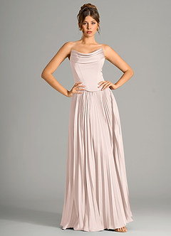 Azazie Saedra Bridesmaid Dresses Blushing Pink A-Line Corset Stretch Satin Dress image3