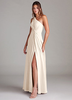 Azazie Brooke Bridesmaid Dresses White Alabaster A-Line One Shoulder Chiffon Dress image11