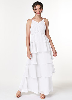 Azazie Daniela A-Line Ruched Chiffon Floor-Length Junior Bridesmaid Dress image4
