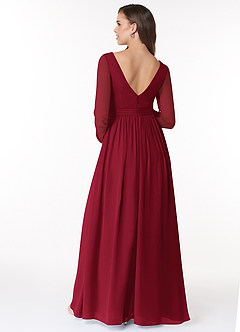 Azazie Teton Maternity Bridesmaid Dresses A-Line Long Sleeve Chiffon Floor-Length Dress image2
