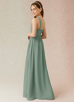 Azazie Jiya Junior Burgundy A-Line Pleated Chiffon Dress image3
