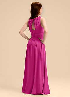 Azazie Bibiane Junior Fuchsia A-Line Pleated Stretch Satin Dress image7