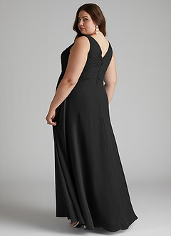 Azazie Flora Brautjungfernkleider A-Linie Plissee Chiffon Kleid Schwarz image11