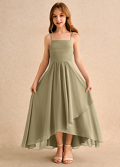 Azazie Twilight Dance Girls Formal Robe Demoiselle D'honneur Fillette Robe Trapèze en Mousseline de soie Plissée Vert Mousse image6