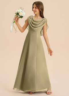 Azazie Lambie Junior Moss Green A-Line Pleated Chiffon Dress image2