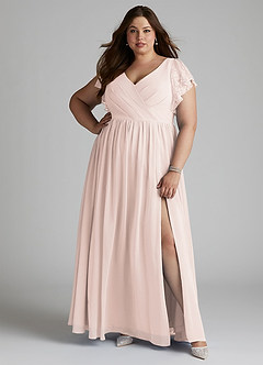 Azazie Zella Bridesmaid Dresses Rose Petal A-Line Lace Chiffon Dress image8